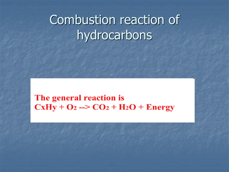 Combustion reaction of hydrocarbons